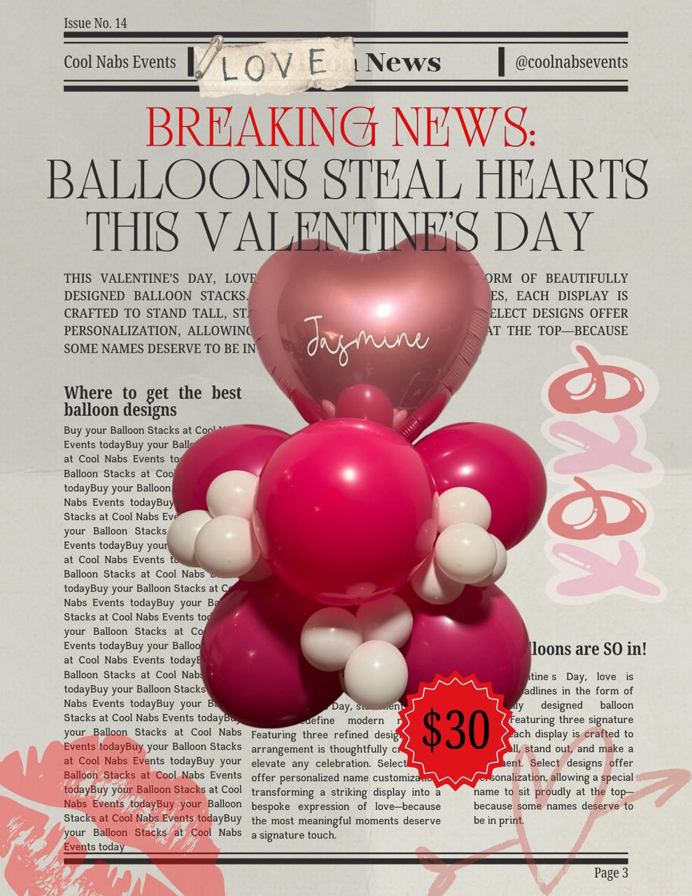 Pink Heart Personalized Balloon Stack