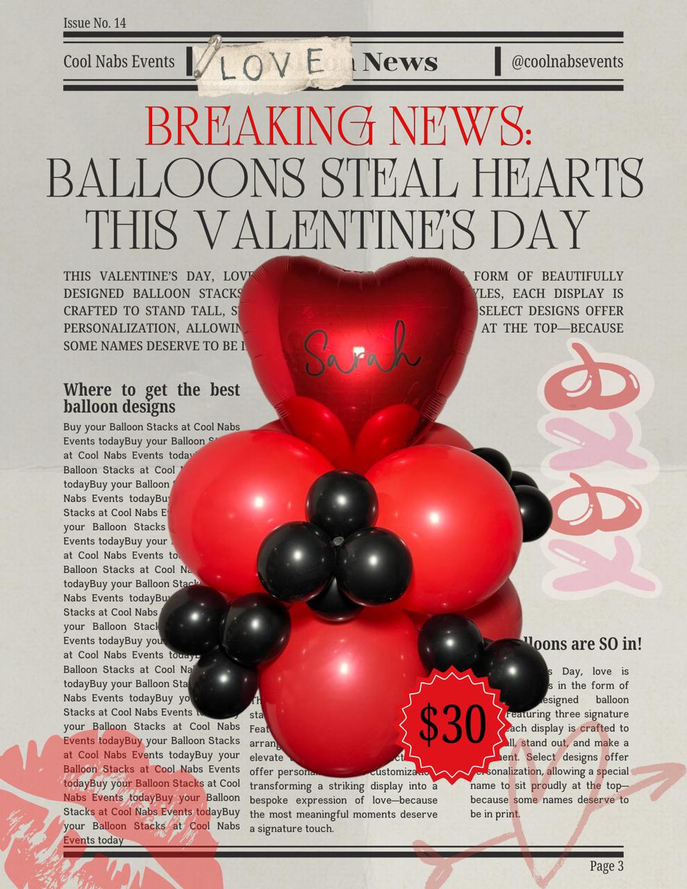 Red Heart Personalized Balloon Stack